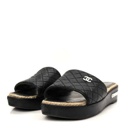 Chanel Lambskin Quilted CC Espadrille Slip On Sandals 41 Black 4 of 11
