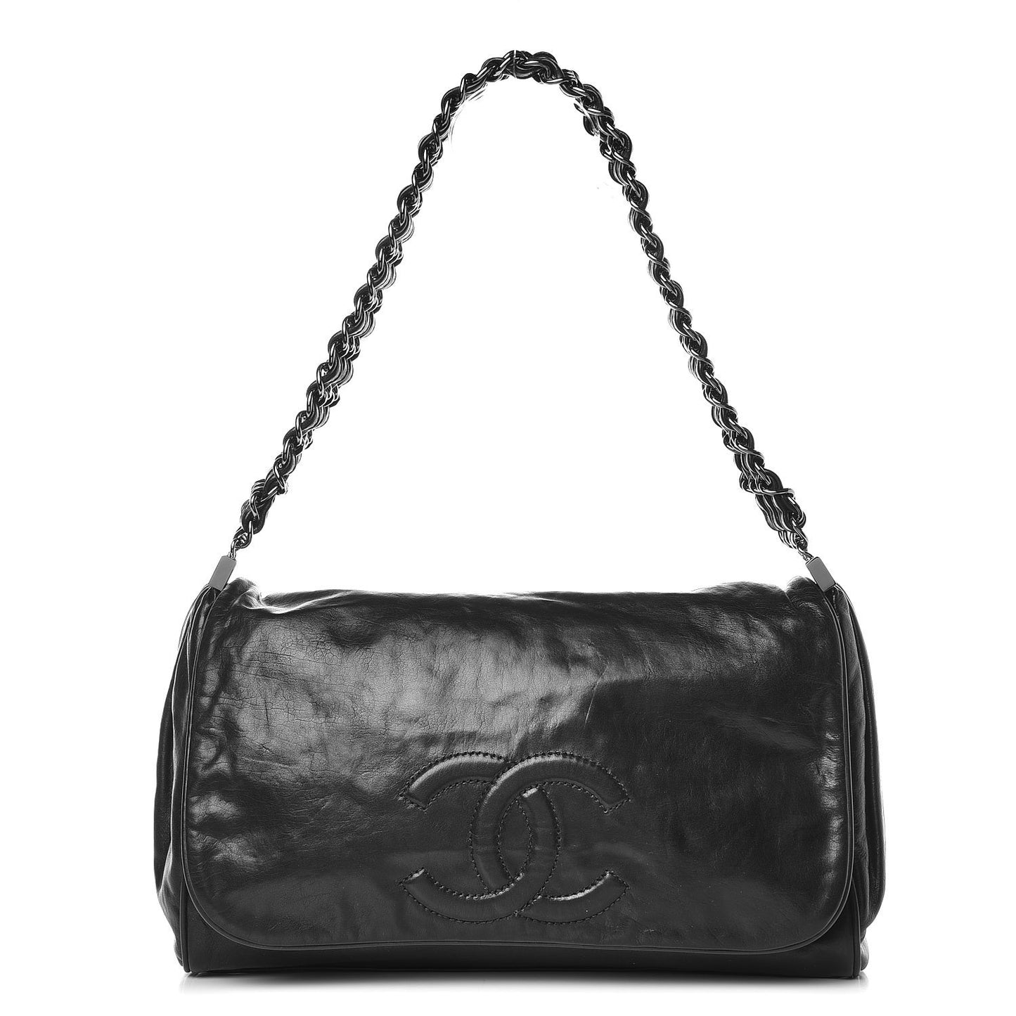 Calfskin Large Rock and Chain Flap Black