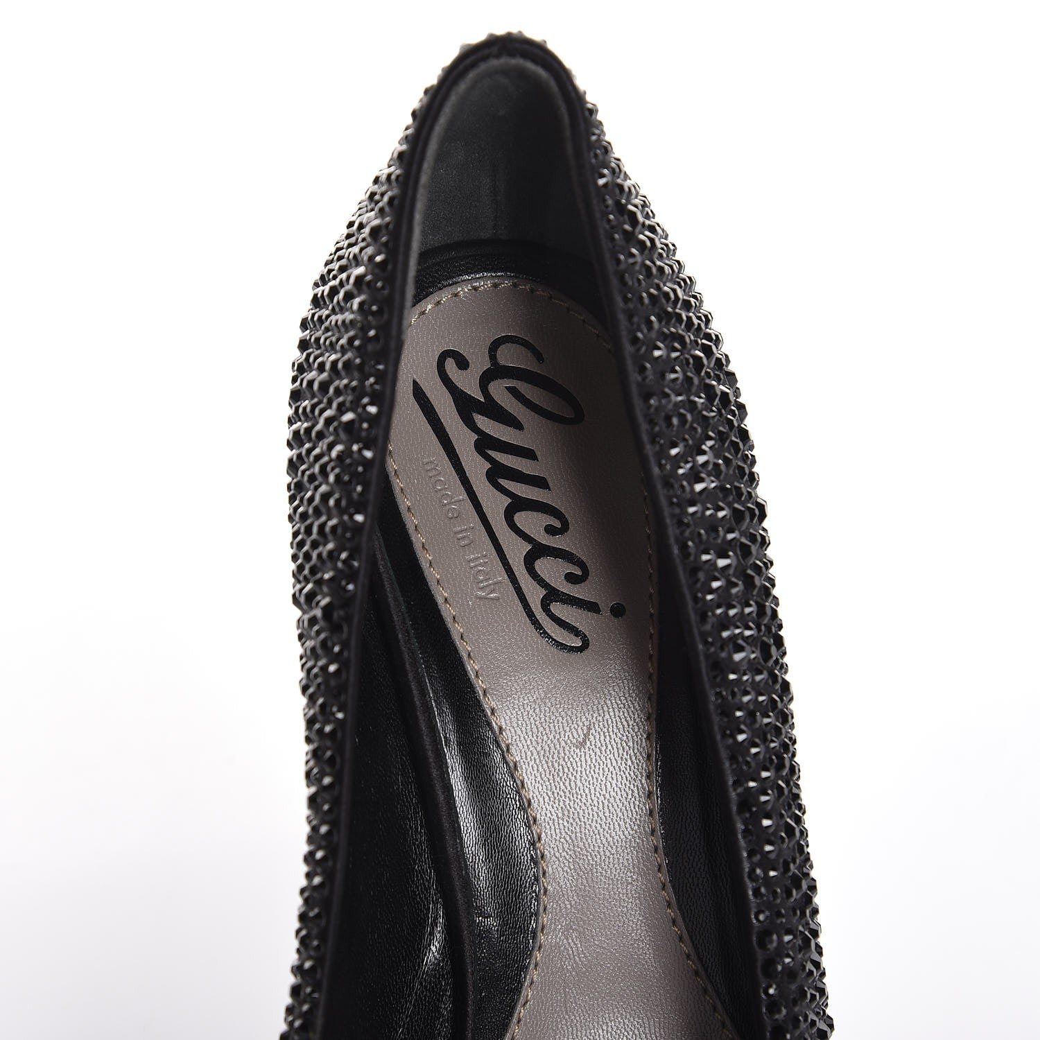 Gucci Satin Strass Embroidered Sofia Etoile Peep Toe Pumps 36 Black 9 of 10
