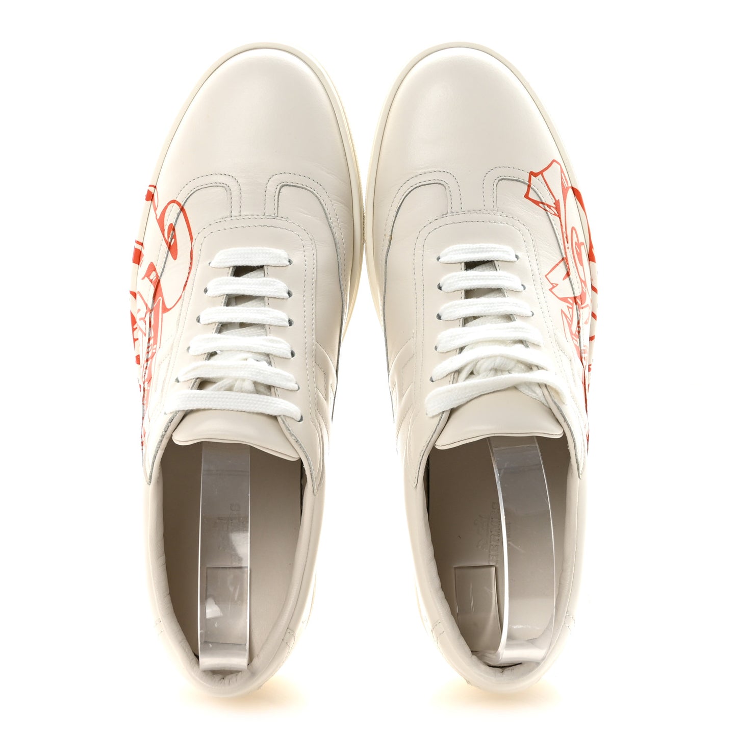 Calfskin Graff Hermes Mens Quicker Sneakers 42 White Orange