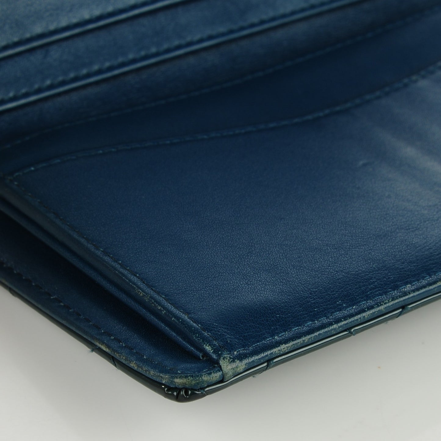 Patent Quilted Yen Wallet Dark Blue