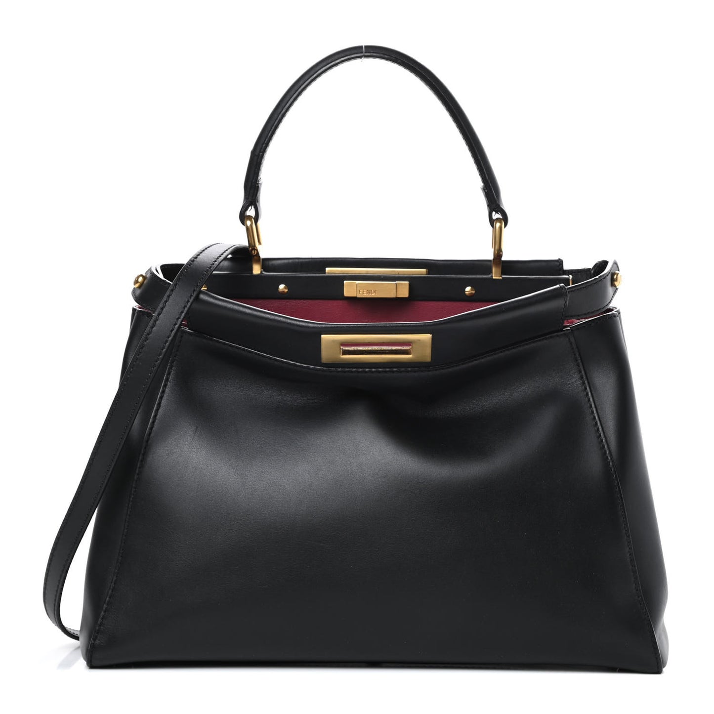 Vitello Morgan Shiny Nappa Medium Peekaboo Iconic Satchel Black Ciliegia
