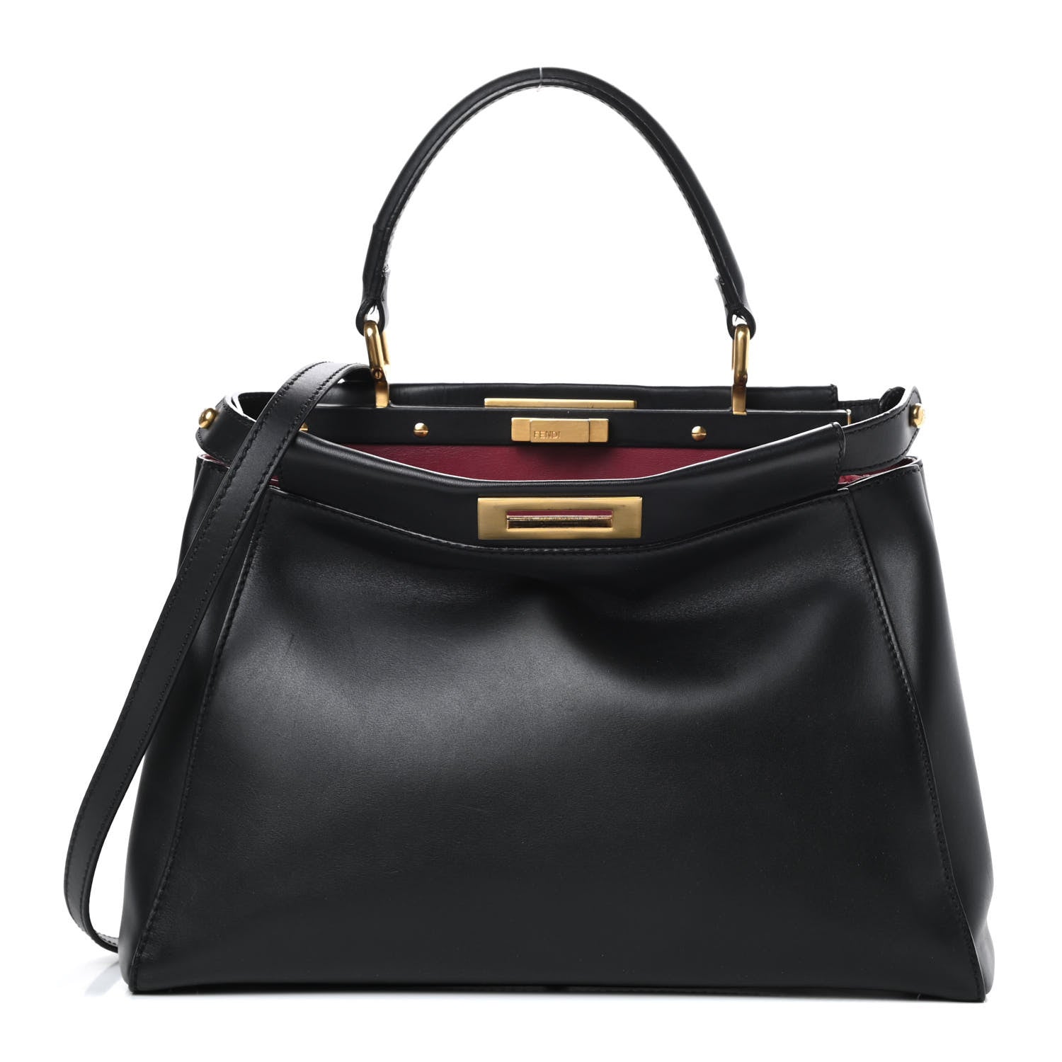 Fendi Vitello Morgan Shiny Nappa Medium Peekaboo Iconic Satchel Black Ciliegia 1 of 13