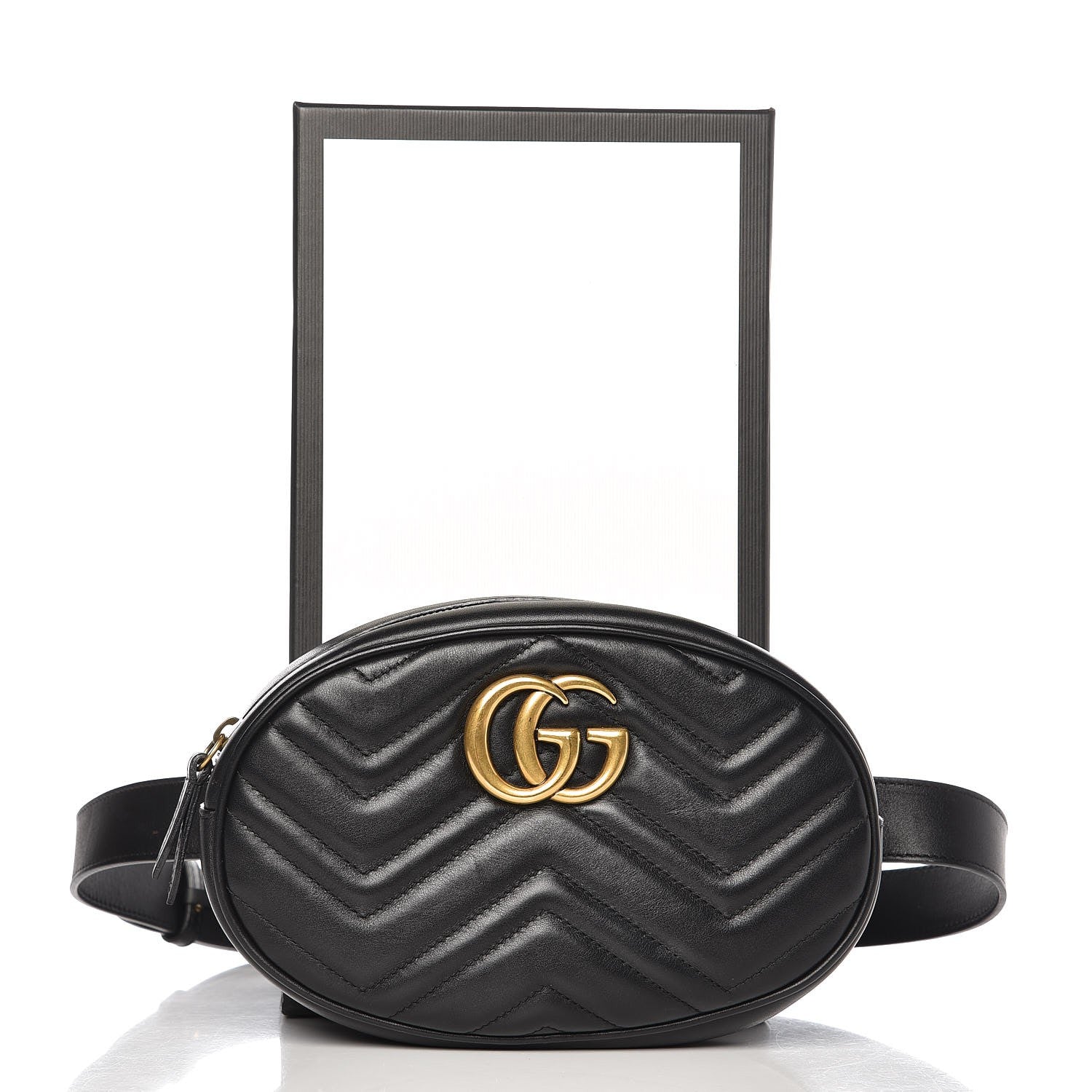 Gucci Calfskin Matelasse GG Marmont Belt Bag 85 34 Black 9 of 9