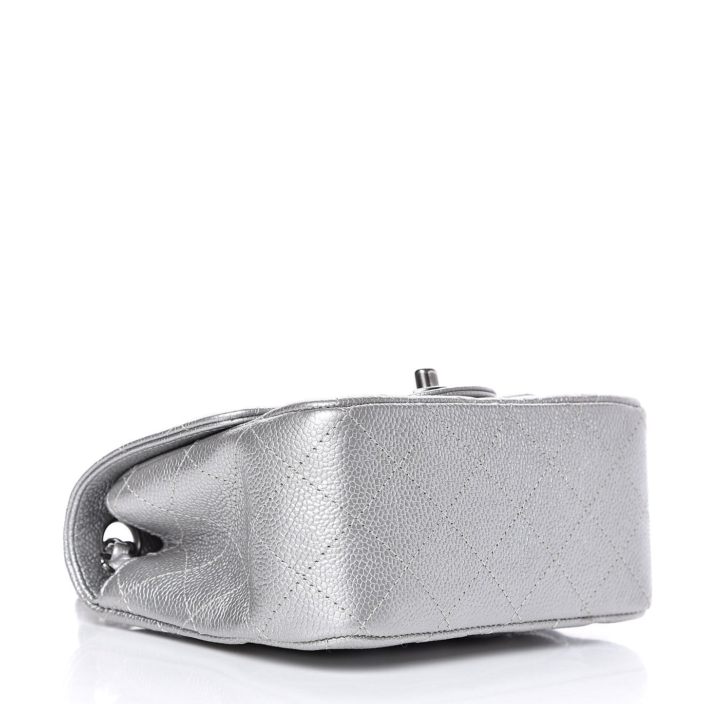 Metallic Caviar Quilted Mini Square Flap Silver