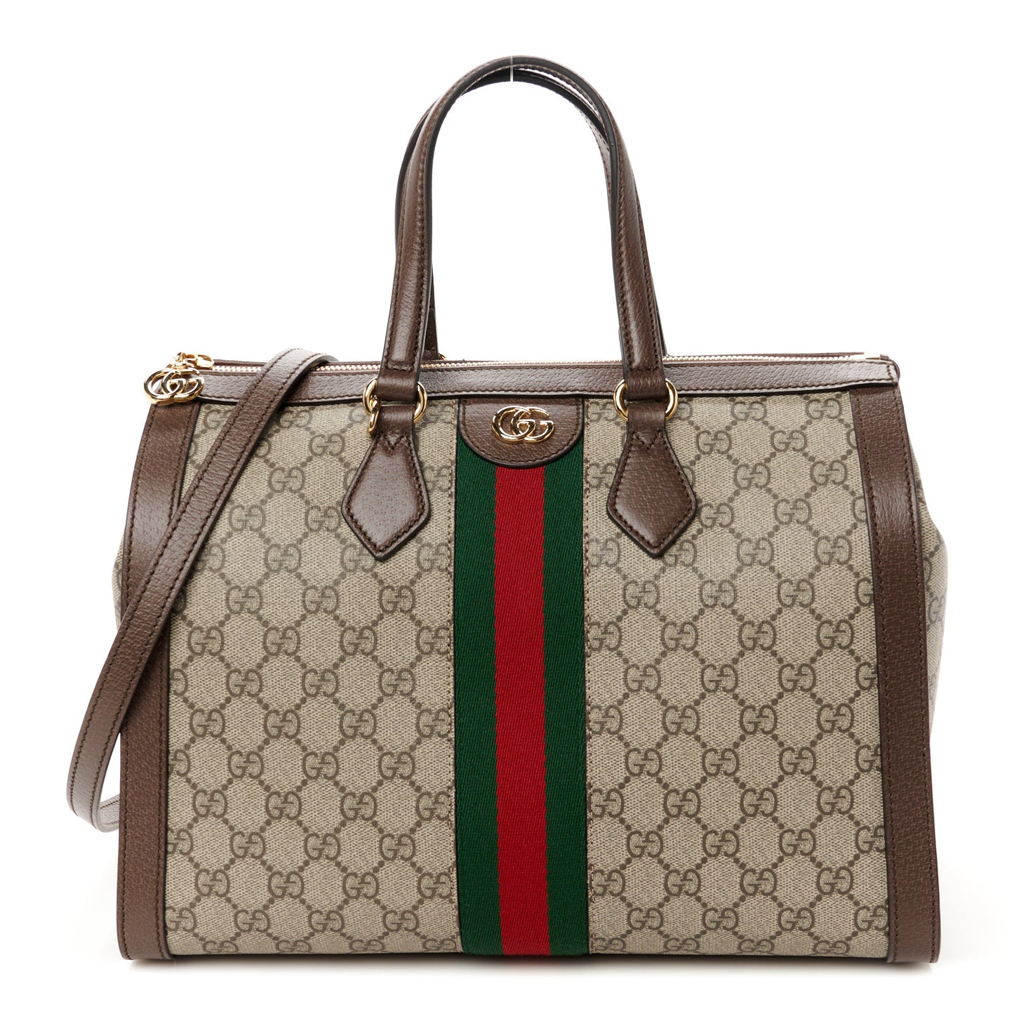 GG Supreme Monogram Web Medium Ophidia Tote Bag Brown
