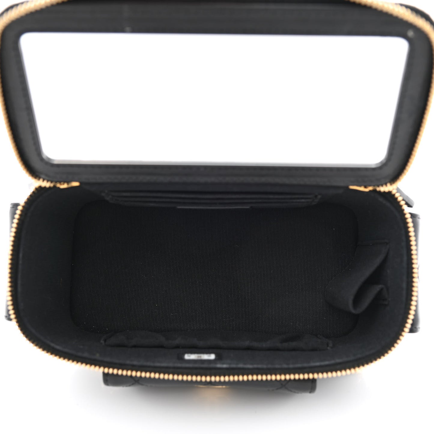 Lambskin Quilted Polly Pocket East West Top Vanity With Chain Black