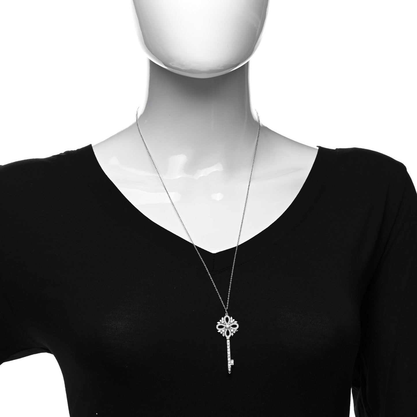 Platinum Diamond Victoria Key Pendant Necklace