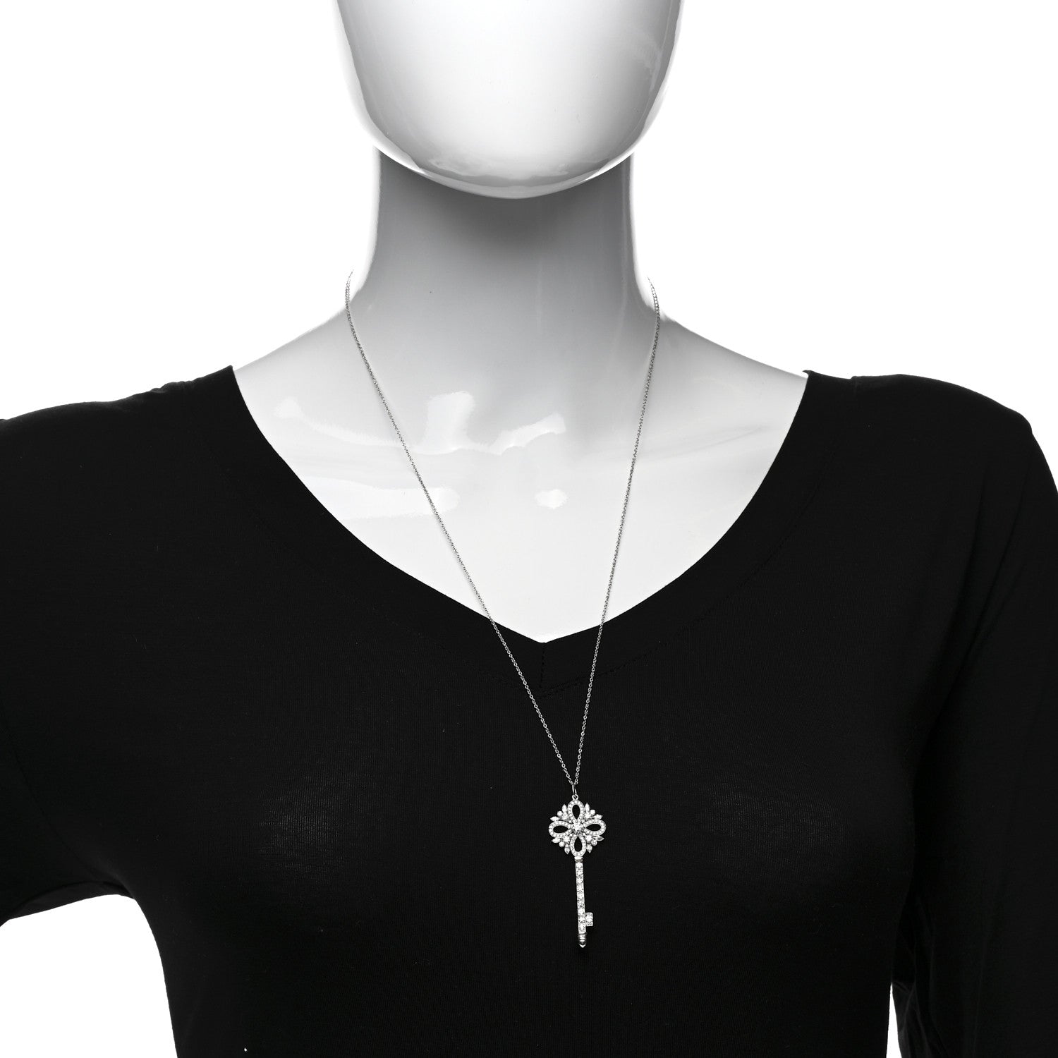 Tiffany Platinum Diamond Victoria Key Pendant Necklace 2 of 5