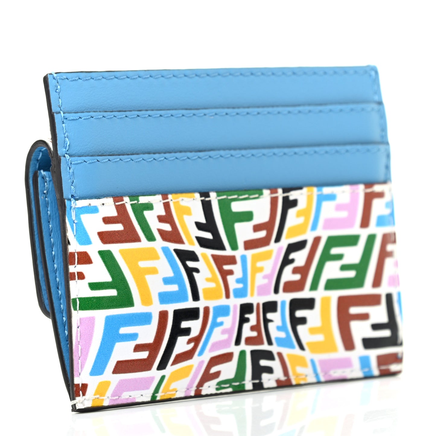 X SARAH COLEMAN Vitello Liberty Ceylon Micro FF Fish Eye Embossed Fold Over Card Holder Wallet Multicolor Cyber Blue