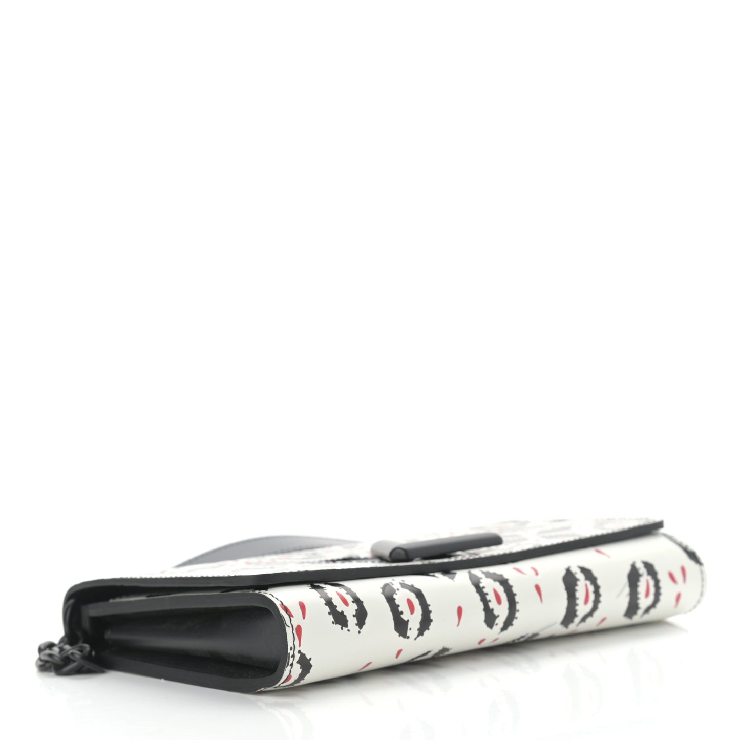 Calfskin Graphic Print Twist Shoulder Bag MM White Black