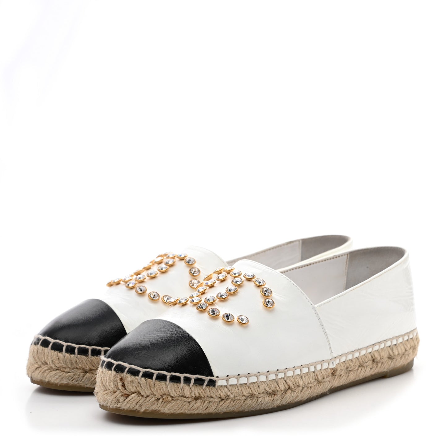 Patent Calfskin Crystal CC Espadrilles 39 White Black