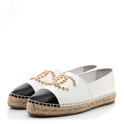 Chanel Patent Calfskin Crystal CC Espadrilles 39 White Black 3 of 10