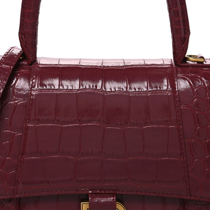 Balenciaga Shiny Calfskin Crocodile Embossed Small Hourglass Top Handle Bag Dark Red 8 of 11