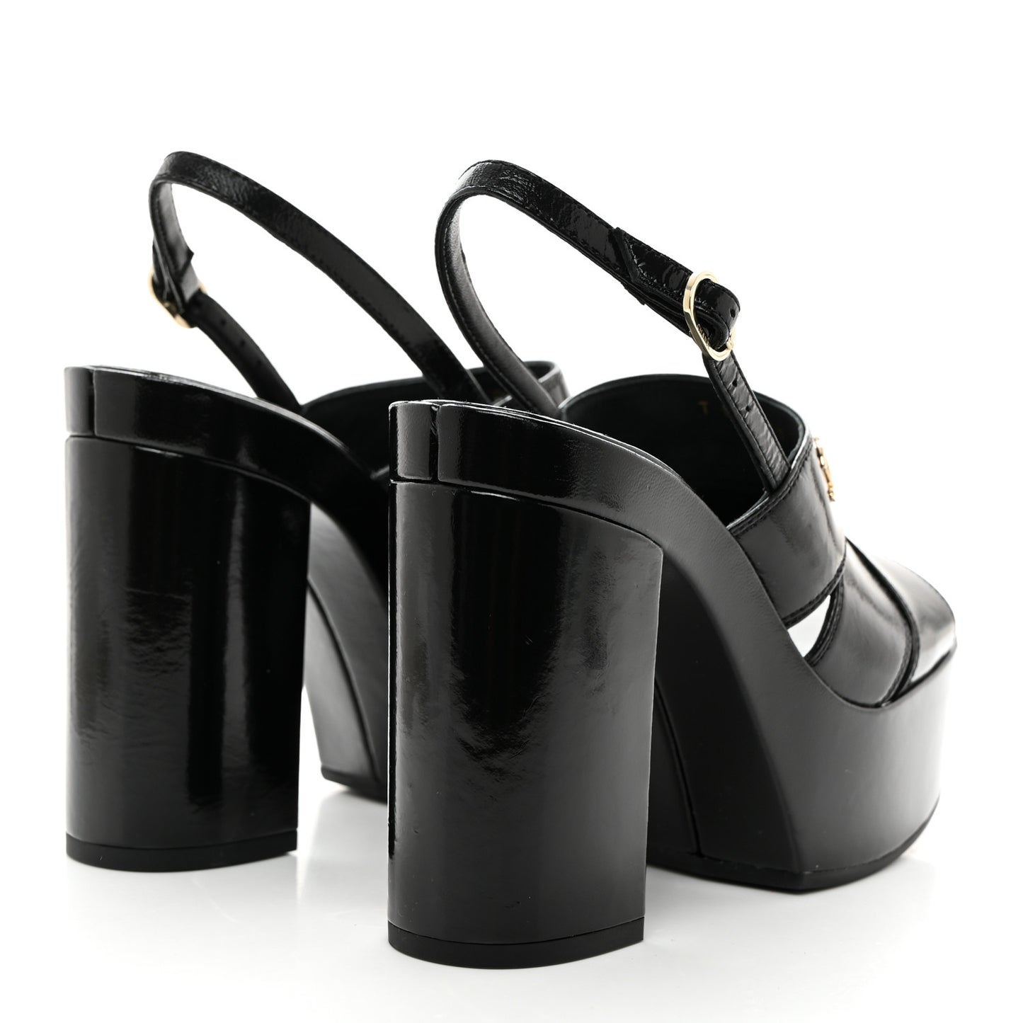 Crumpled Patent Lambskin Platform Sandals 36 Black