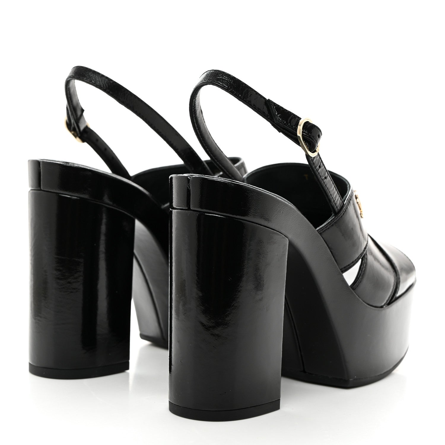 Chanel Crumpled Patent Lambskin Platform Sandals 36 Black 4 of 8