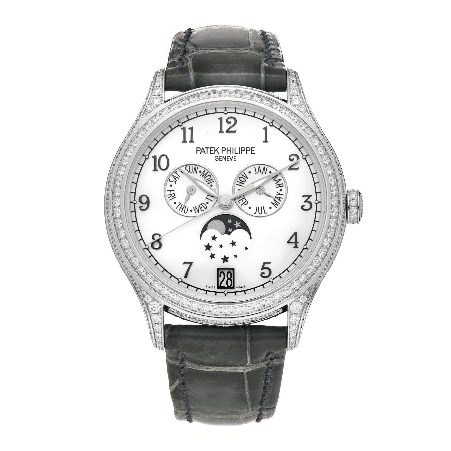 Patek Philippe 18K White Gold Alligator Diamond Mother of Pearl 38mm Annual Calendar Automatic Watch 4948G-010 1 of 5