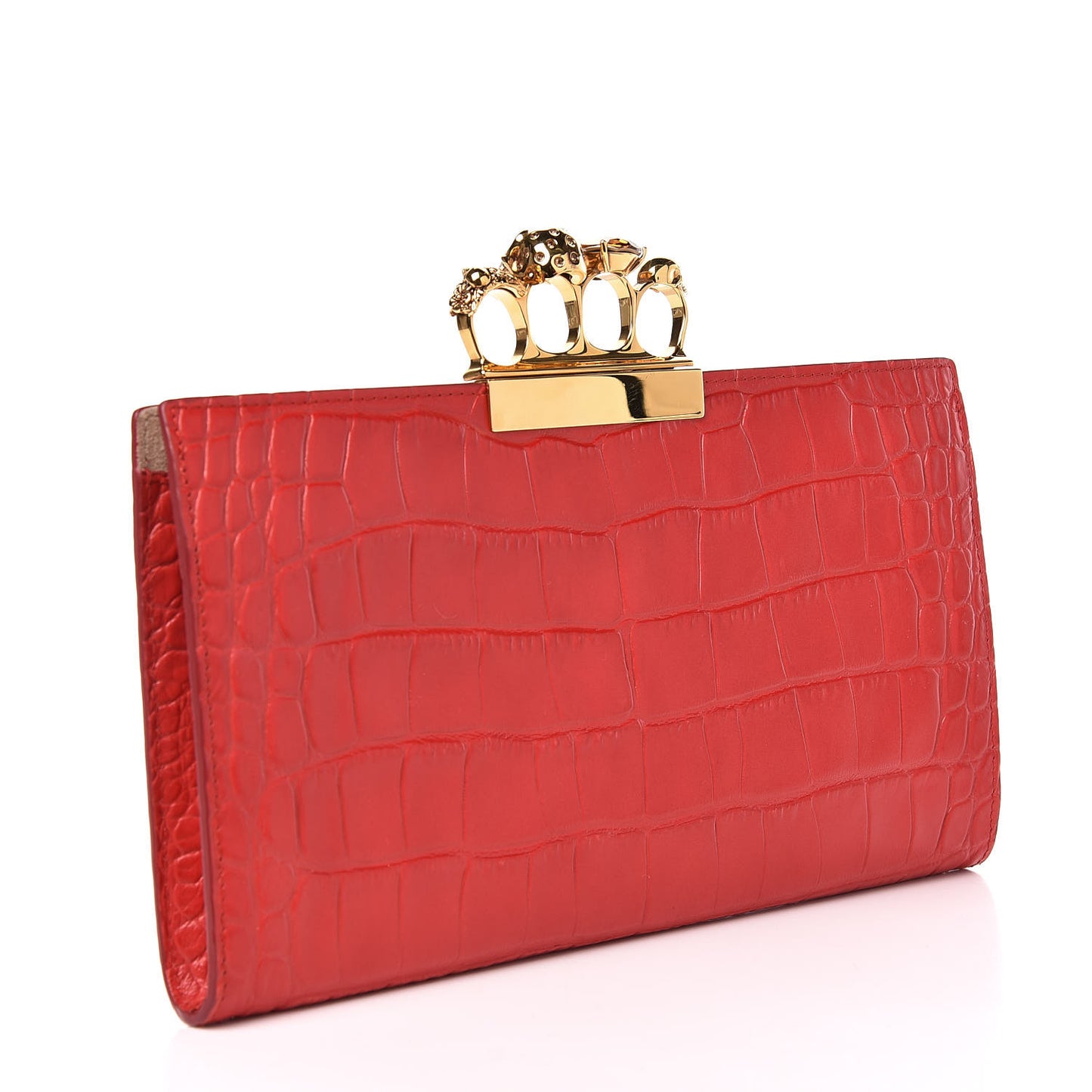 Calfskin Crocodile Embossed Knuckle Flat Clutch