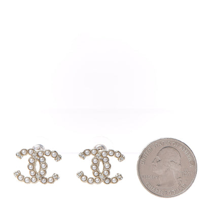 Chanel Pearl Crystal CC Earrings Gold 2 of 5