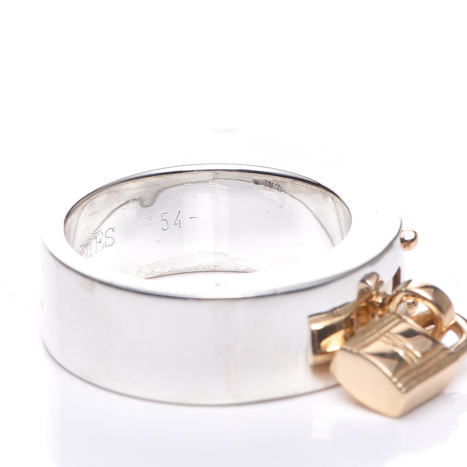 Hermes Sterling Silver 18K Yellow Gold Kelly Cadena Ring 54 6.25 16 of 17