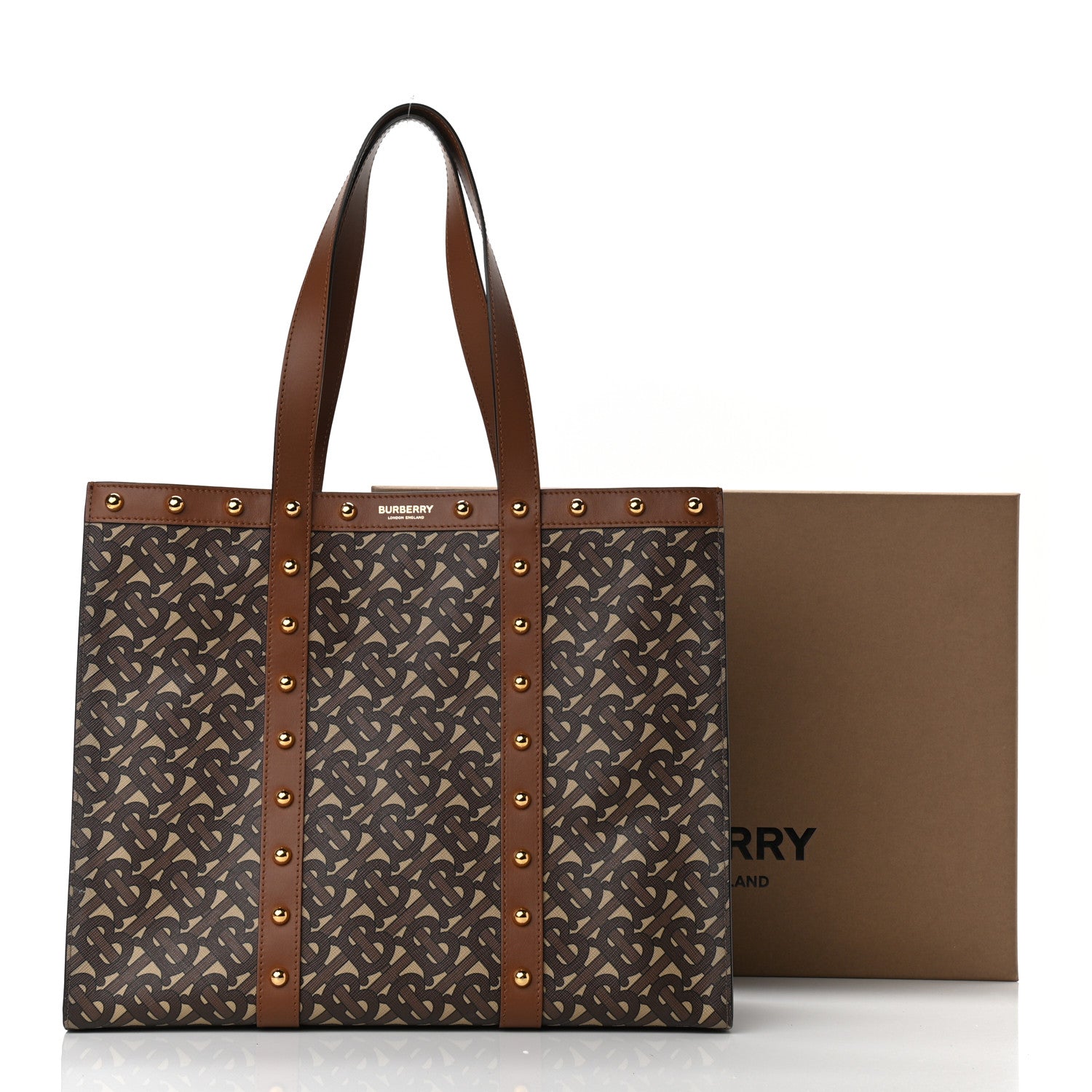 Burberry E-Canvas Monogram Studded Book Tote Bridle Brown 11 of 11