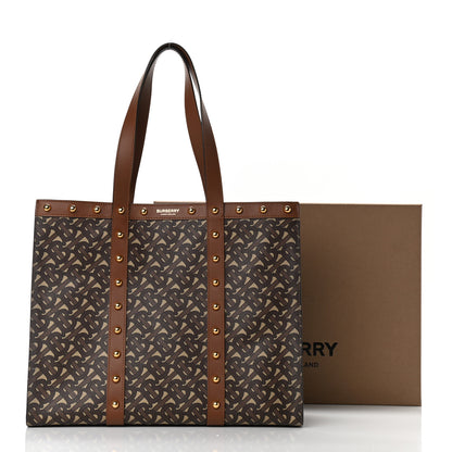 Burberry E-Canvas Monogram Studded Book Tote Bridle Brown 11 of 11