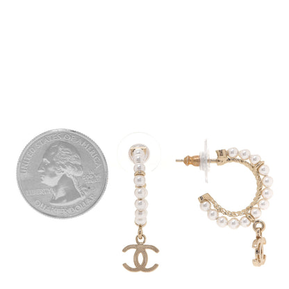 Chanel Pearl Charms CC Hoop Earrings Gold 2 of 5