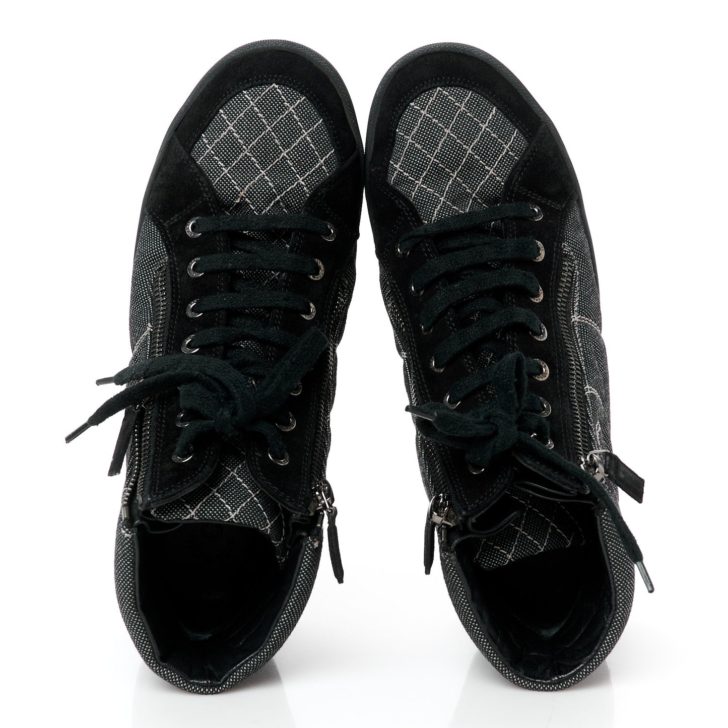 Toile Suede Calfskin CC High Top Sneakers 38 Black