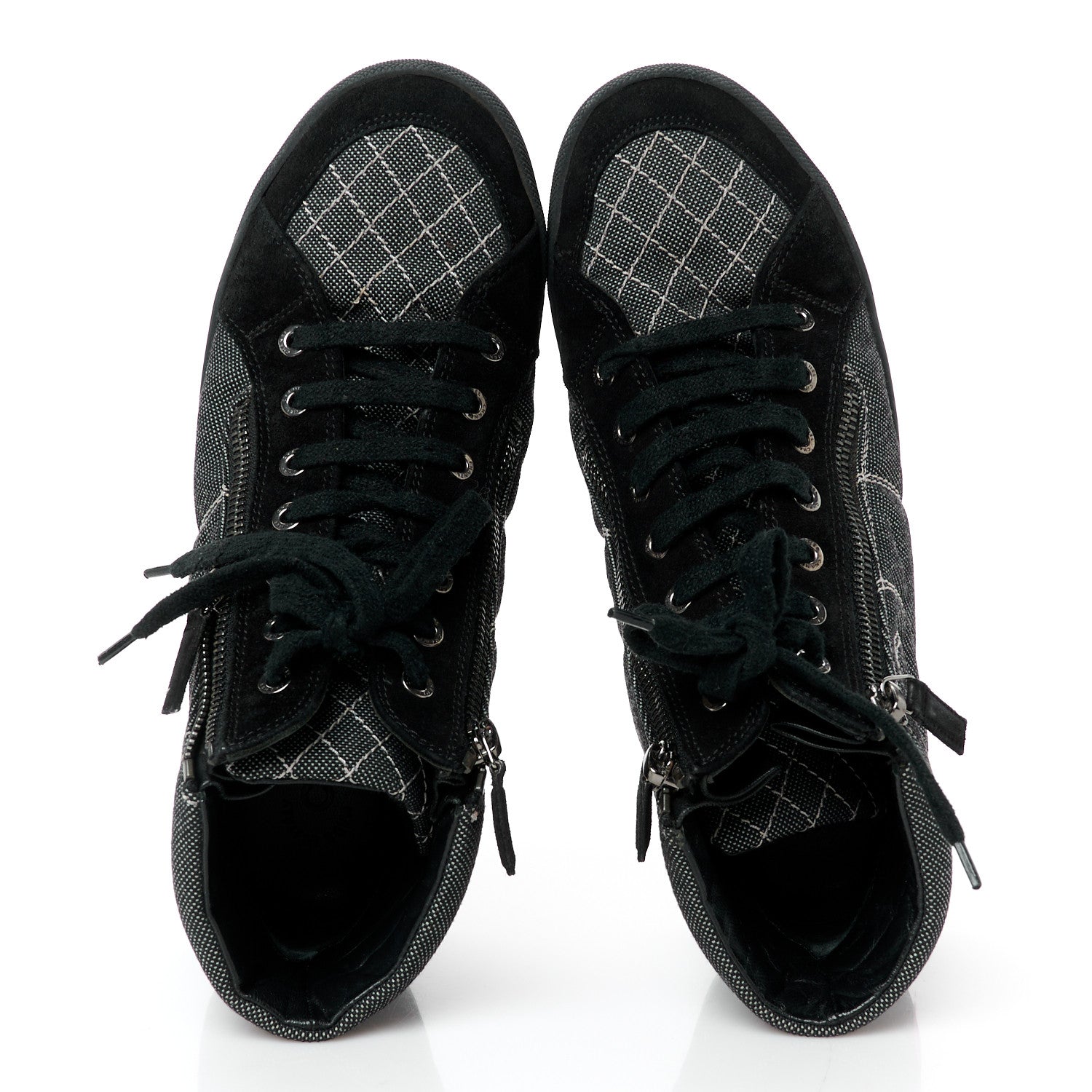 Chanel Toile Suede Calfskin CC High Top Sneakers 38 Black 2 of 11