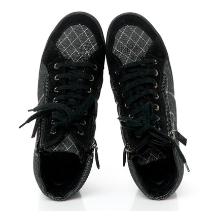 Chanel Toile Suede Calfskin CC High Top Sneakers 38 Black 2 of 11
