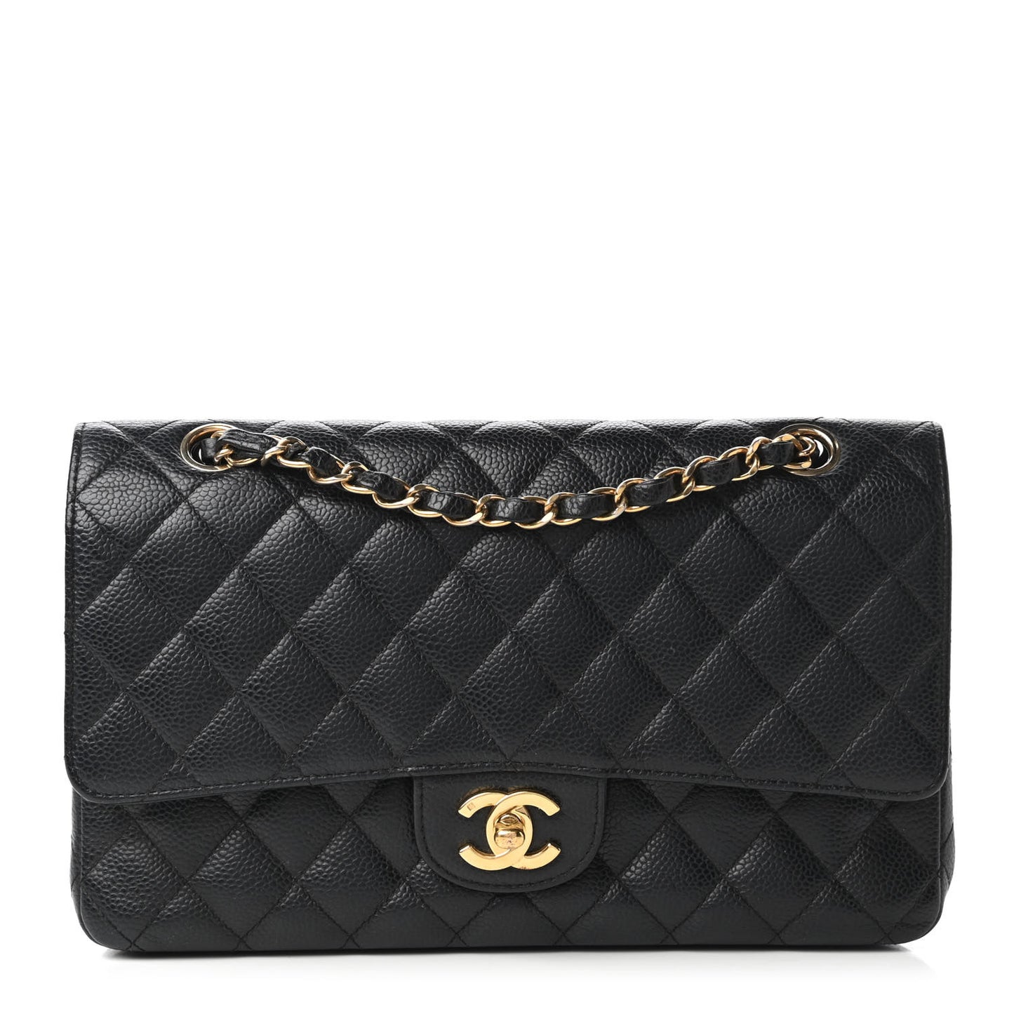 Caviar Quilted Medium Double Flap Black