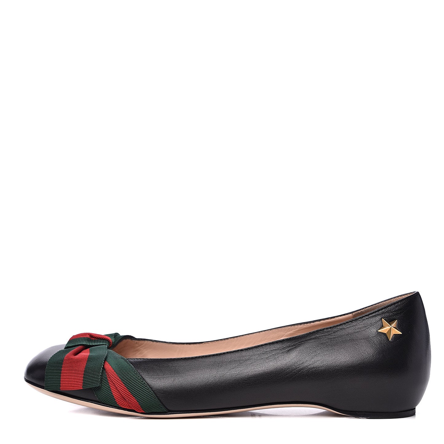 Calfskin Web Bow Ballerina Flats 36 Black