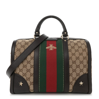 Gucci Monogram Vintage Web Medium Webby Bee Boston Dark Brown 1 of 10