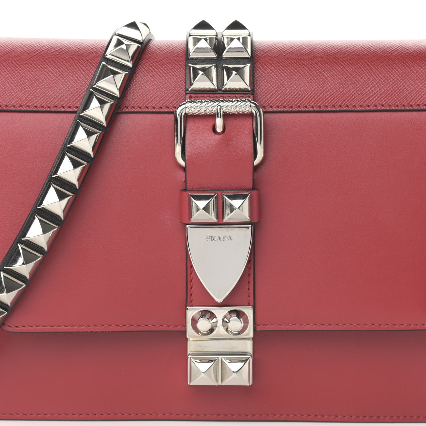 Saffiano City Calfskin Studded Large Elektra Shoulder Bag Fuoco Black