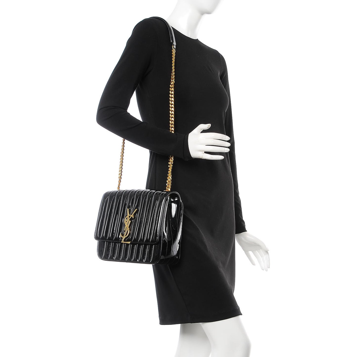 Patent Matelasse Monogram Large Vicky Chain Bag Black