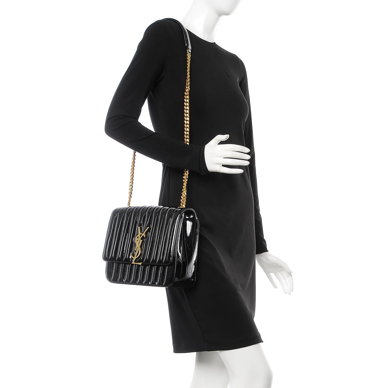 Saint Laurent Patent Matelasse Monogram Large Vicky Chain Bag Black 2 of 8