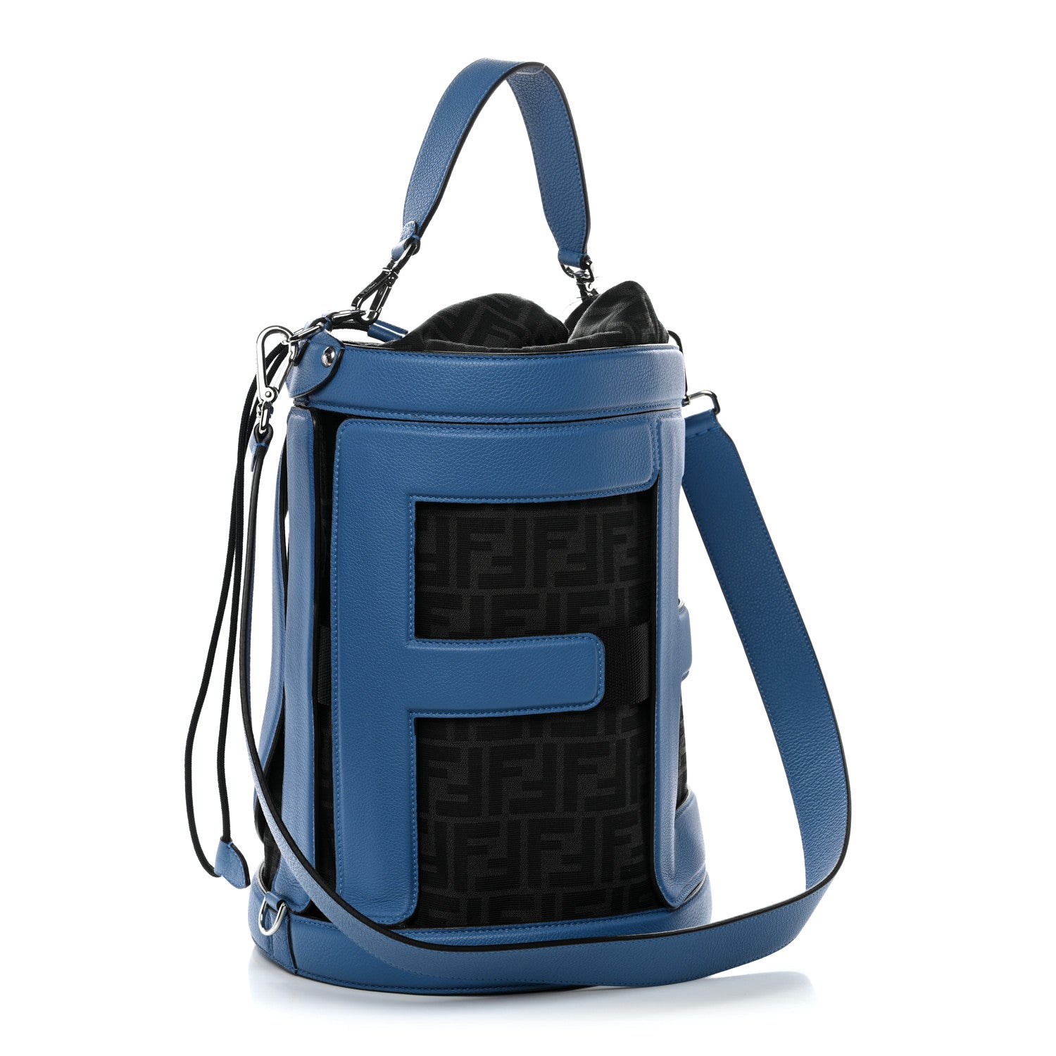 Fendi Jacquard Vitello Logo Bucket Bag Fiordaliso 3 of 10