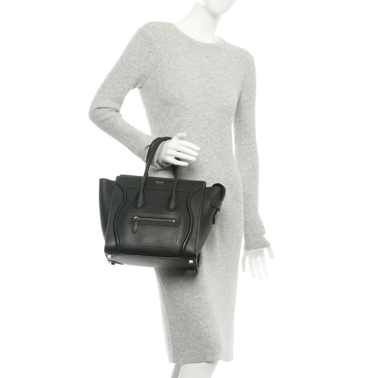 Celine Drummed Calfskin Micro Luggage Black 2 of 7