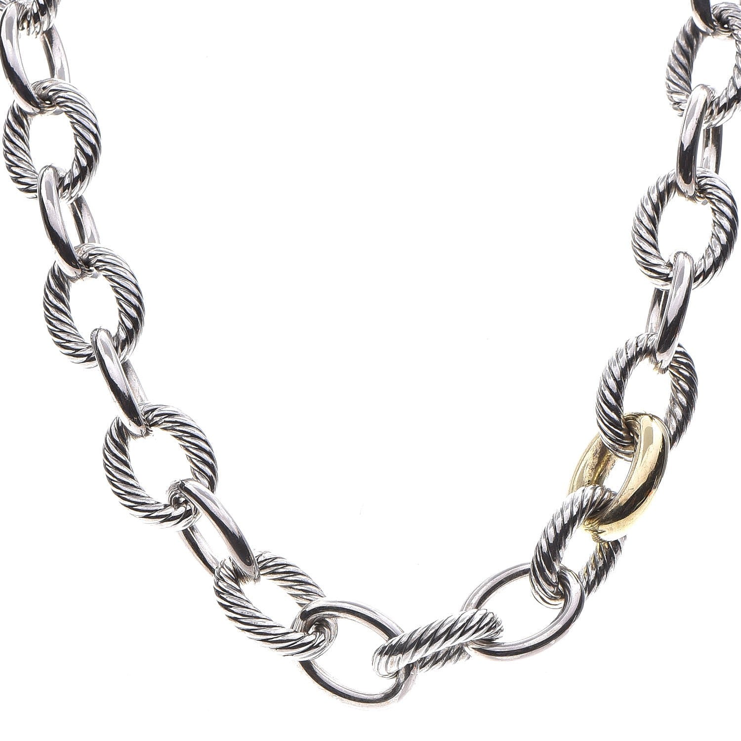 David Yurman Sterling Silver 18K Yellow Gold Large Oval Link Necklace 1 of 7