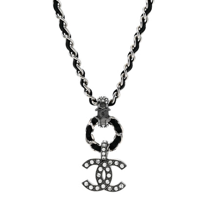 Chanel Lambskin Crystal Chain Choker Necklace Silver Black 4 of 6