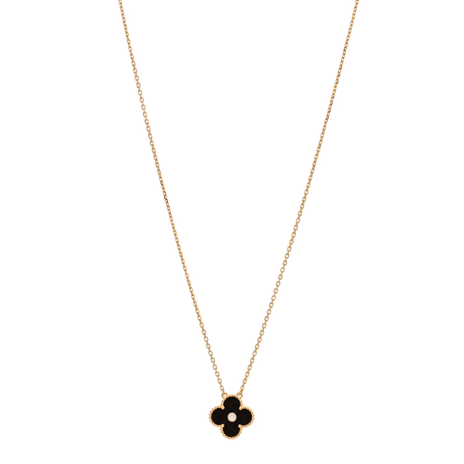 Van Cleef & Arpels 18K Rose Gold Diamond Letterwood Vintage Alhambra Pendant Necklace 1 of 3