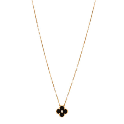 Van Cleef & Arpels 18K Rose Gold Diamond Letterwood Vintage Alhambra Pendant Necklace 1 of 3