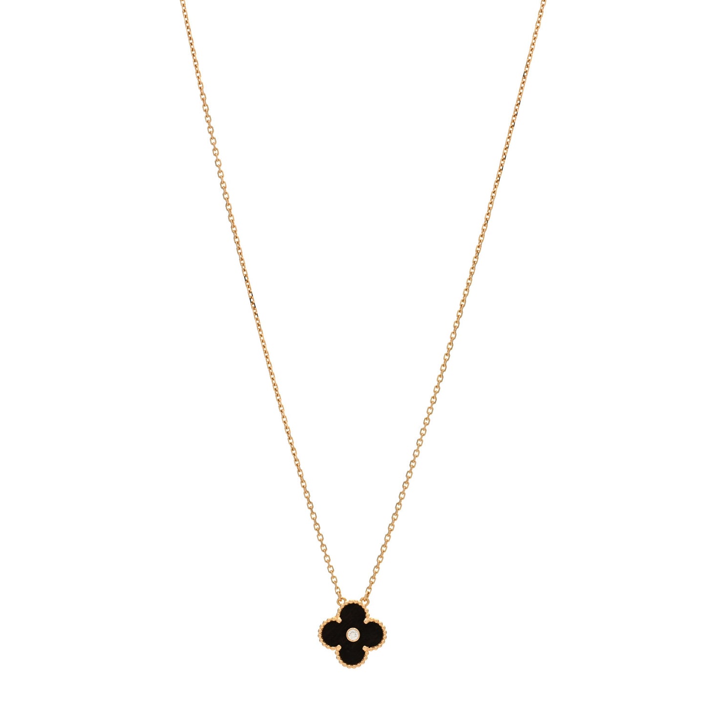 18K Rose Gold Diamond Letterwood Vintage Alhambra Pendant Necklace