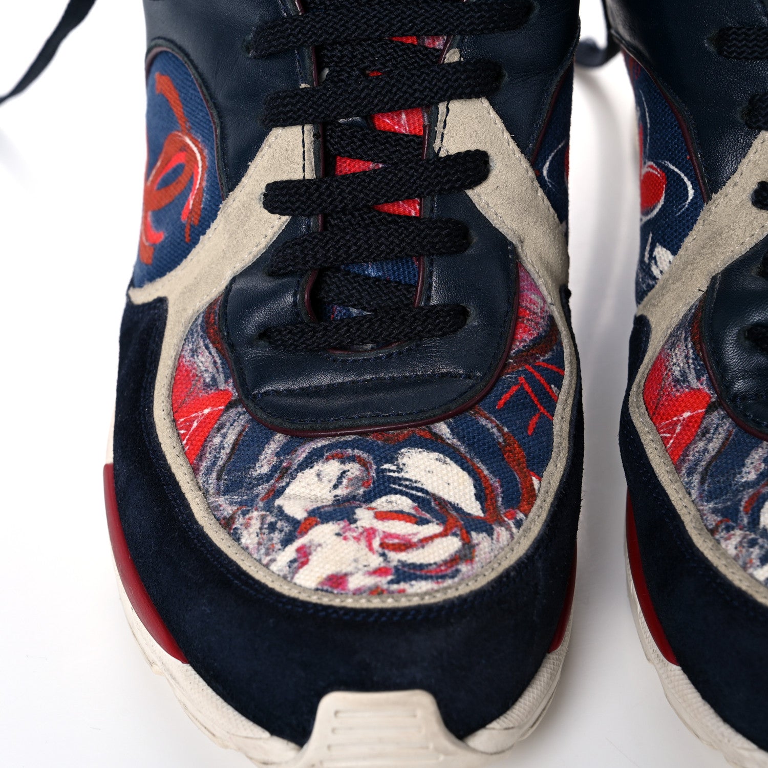 Chanel Canvas Suede Calfskin Womens CC Sneakers 35.5 Navy Red Black 13 of 14