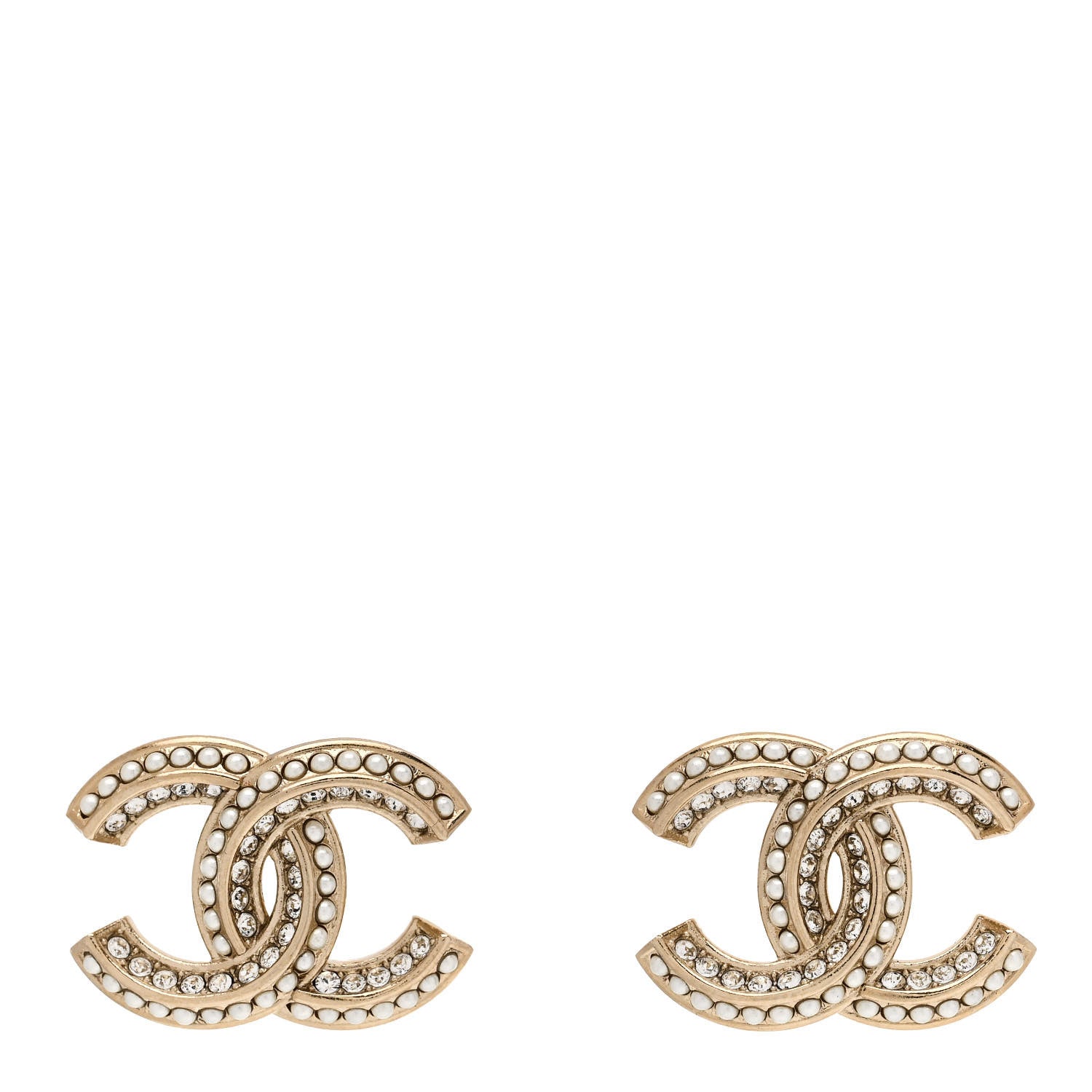 Chanel Crystal Pearl Chain Mania CC Earrings Gold 1 of 5