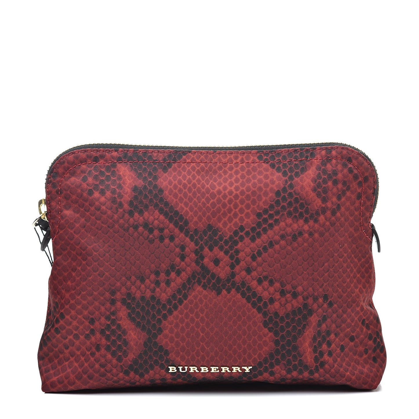 Nylon Python Print Large Zip Pouch Burgundy Red
