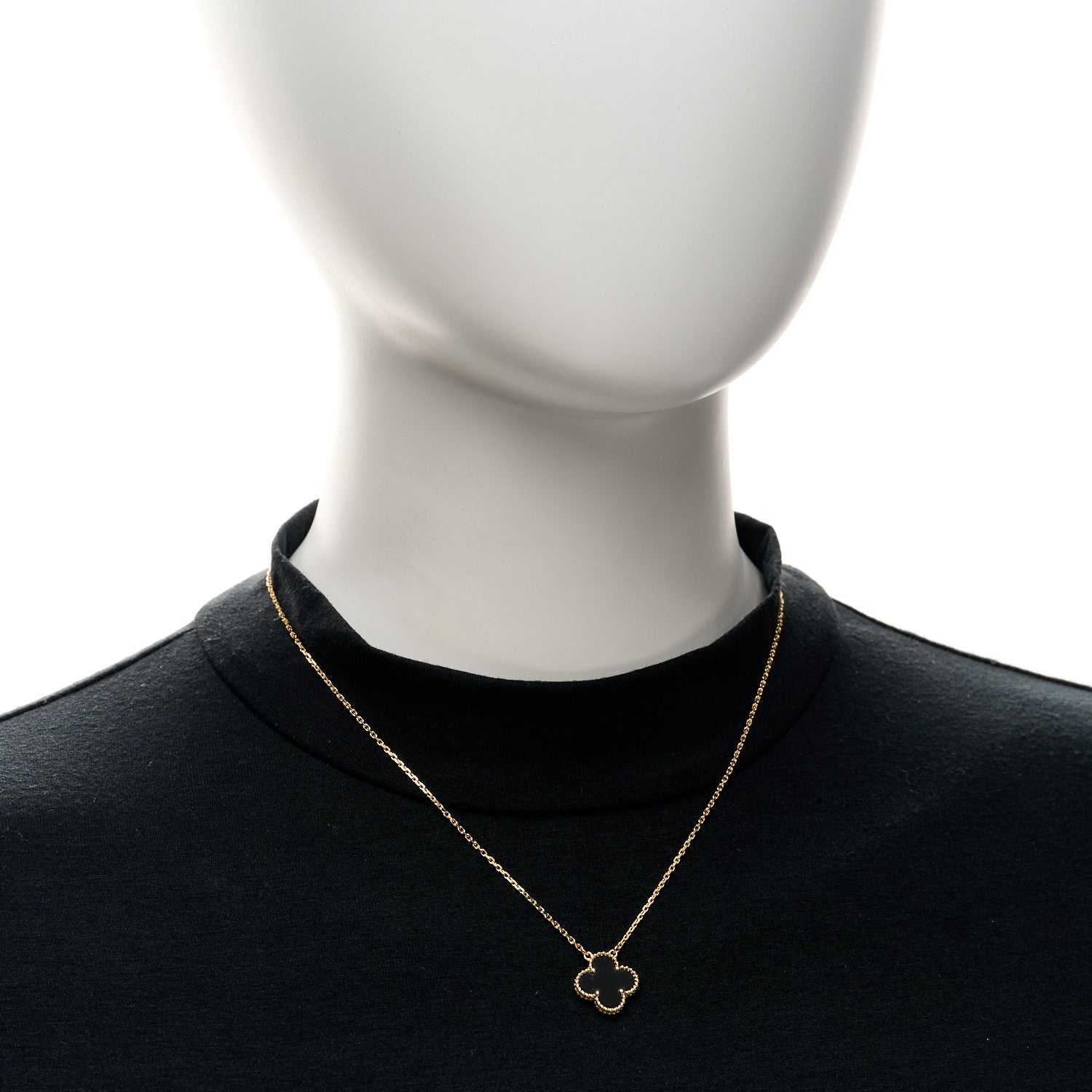 Van Cleef & Arpels 18K Yellow Gold Black Onyx Vintage Alhambra Pendant Necklace 2 of 5