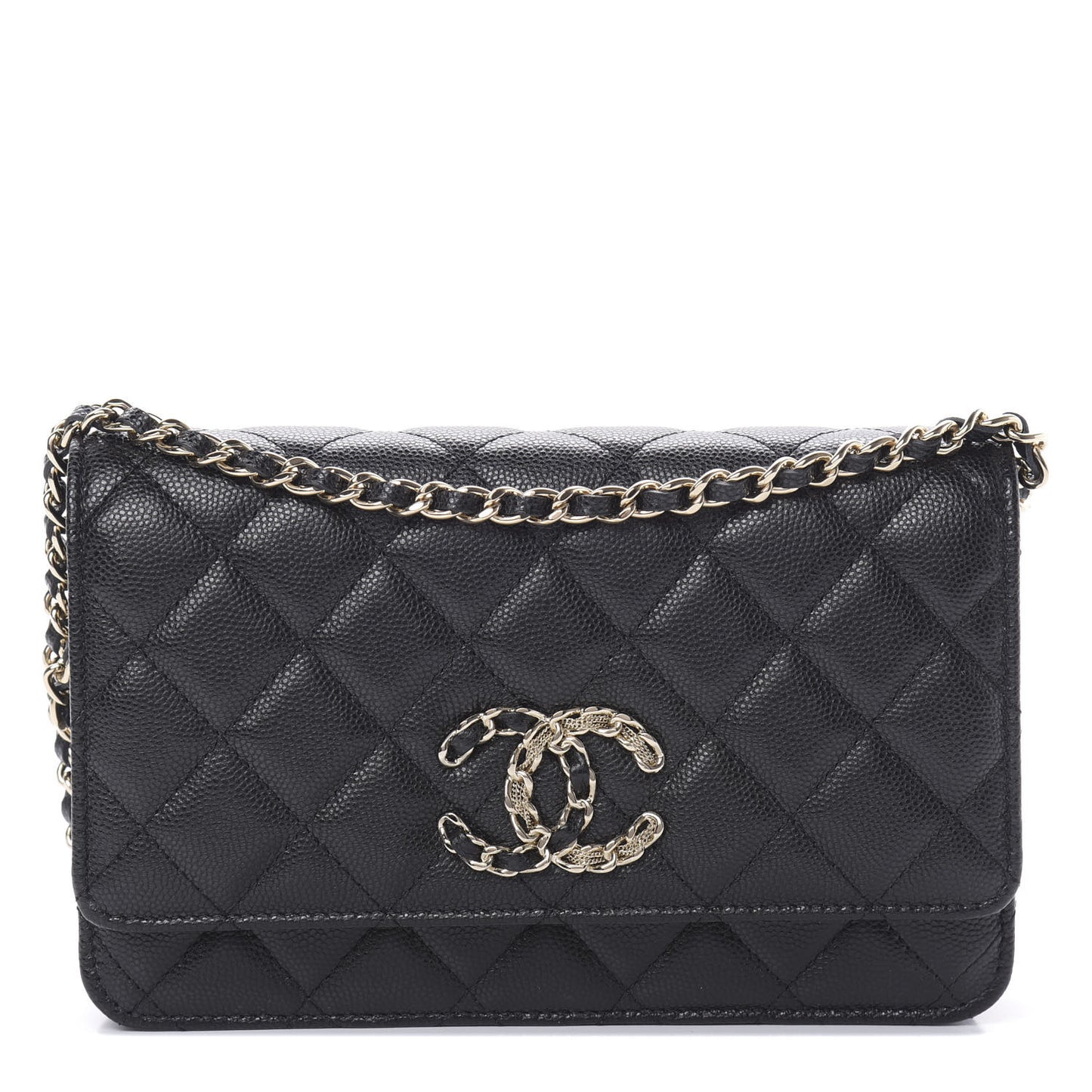 Caviar Quilted French New Wave Chain CC Wallet On Chain WOC Black