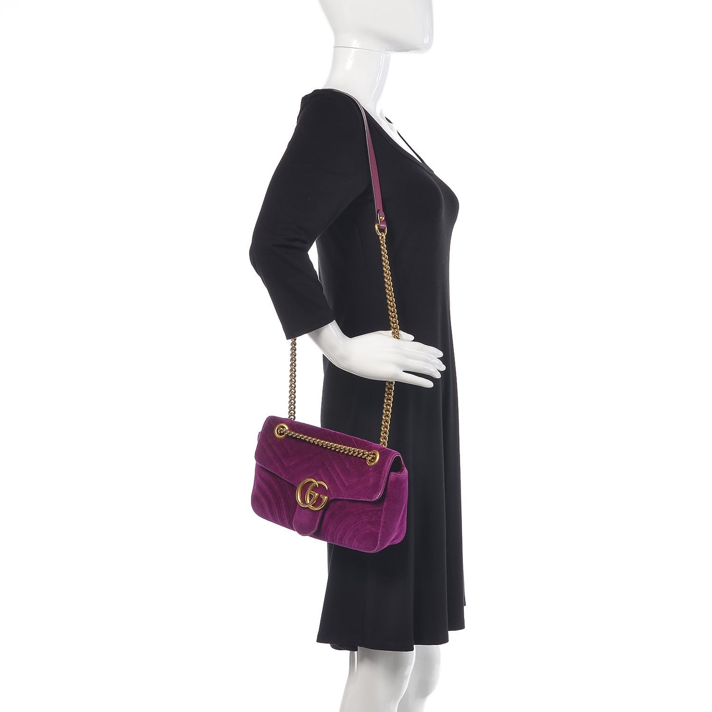 Velvet Matelasse Small GG Marmont Shoulder Bag Fuchsia Violet Cyclamen