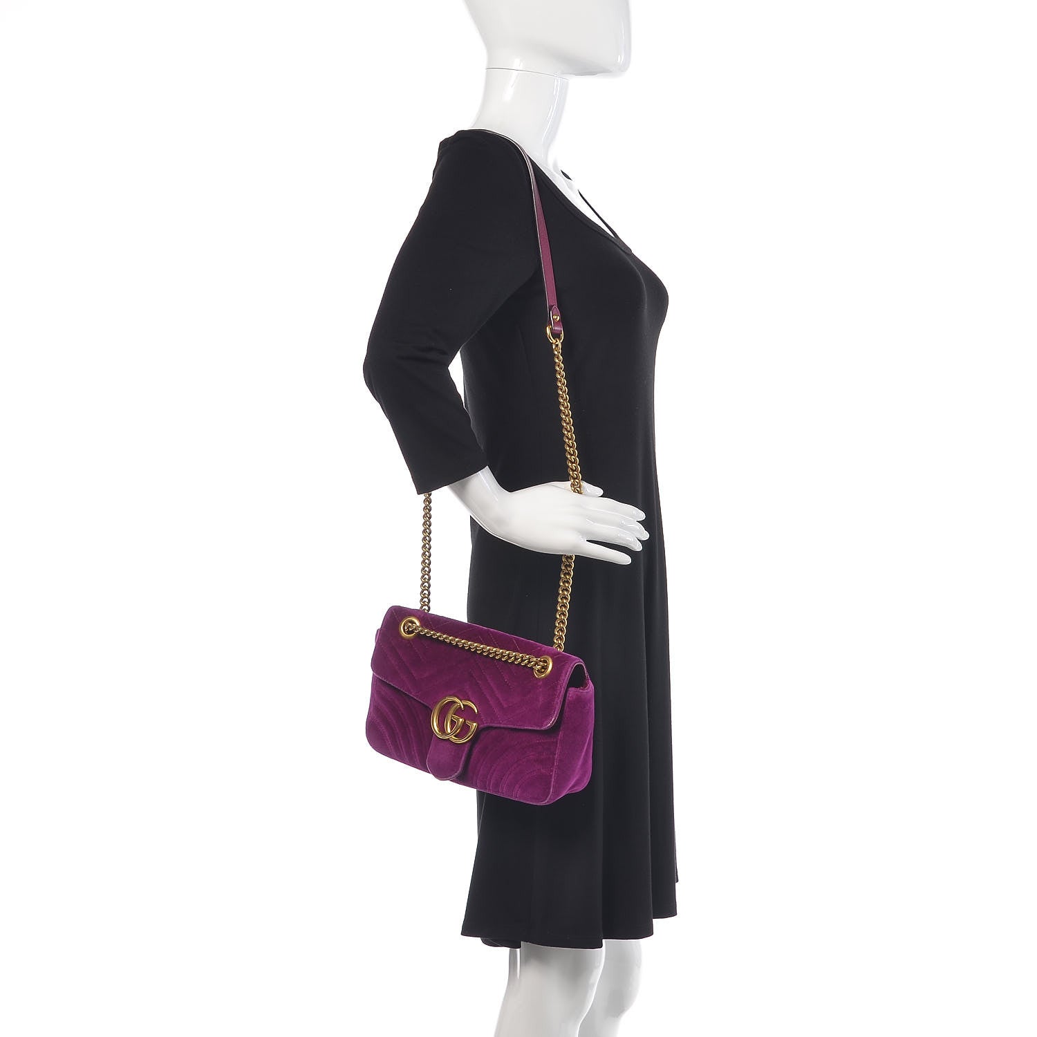 Gucci Velvet Matelasse Small GG Marmont Shoulder Bag Fuchsia Violet Cyclamen 2 of 16